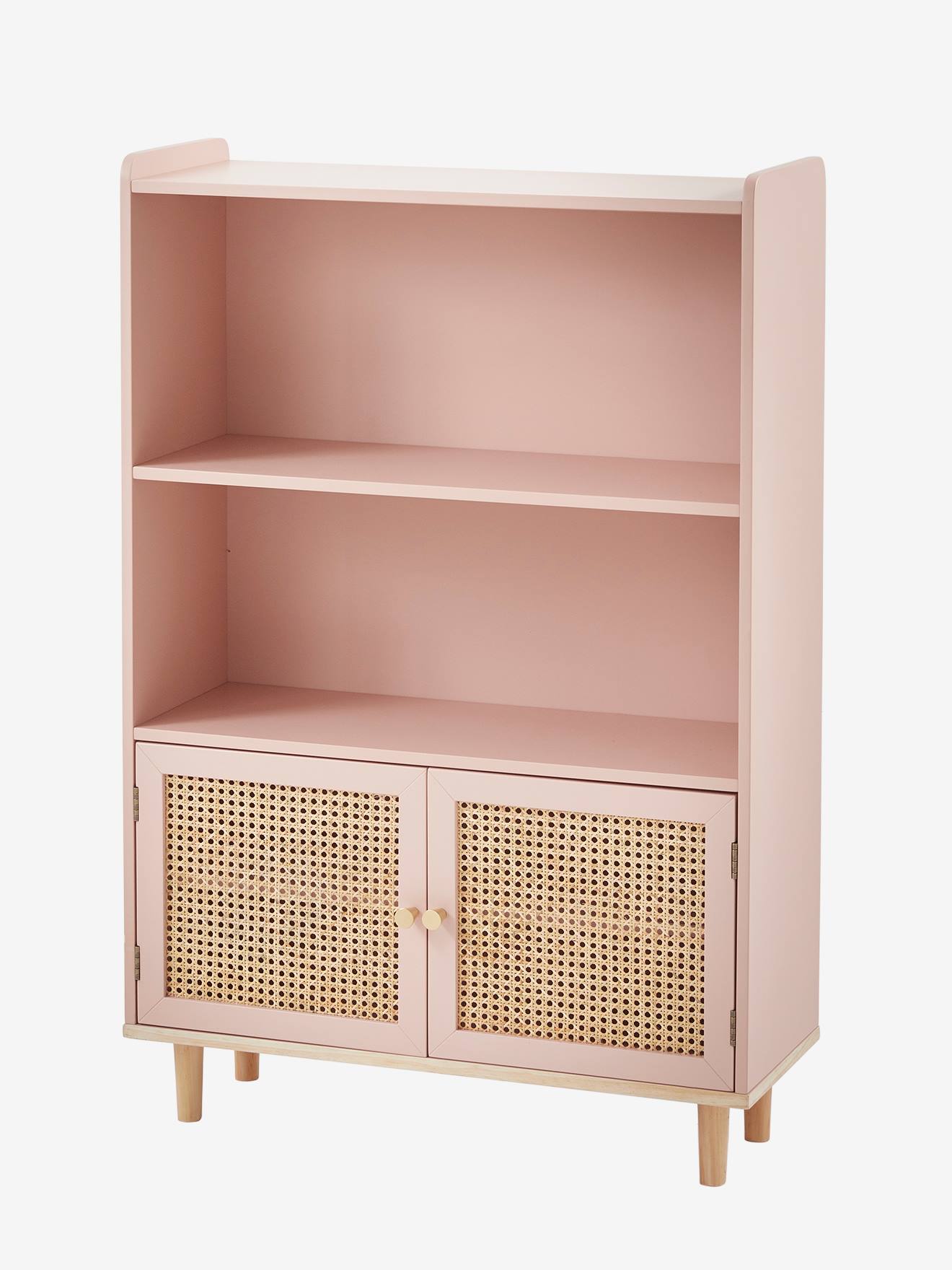 Vertbaudet Kinder Bücherregal mit Rattan POESIE - rosa/natur