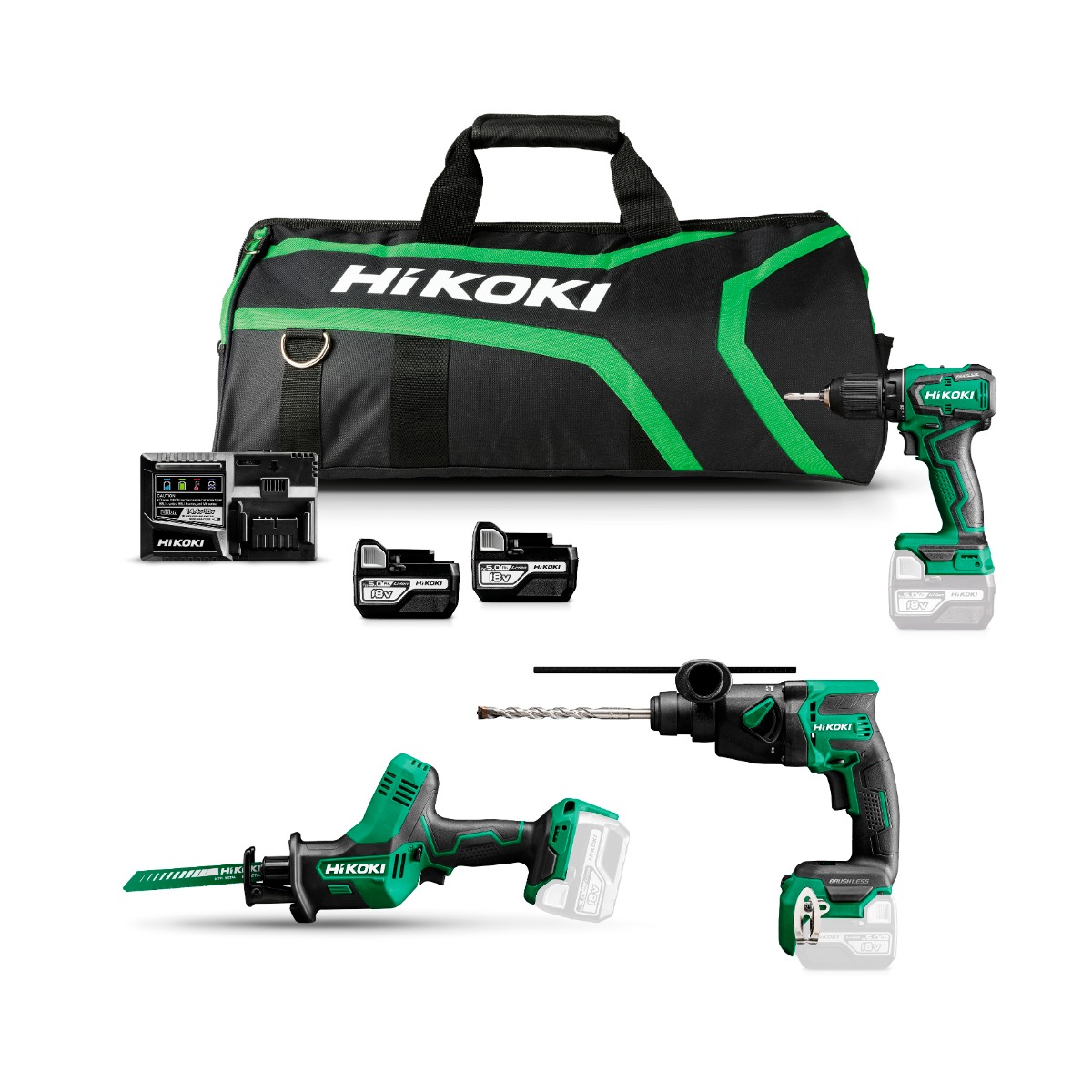 HiKOKI KC18H4B-502 Combopack con 3 máquinas de 18V 5.0 Ah en caja