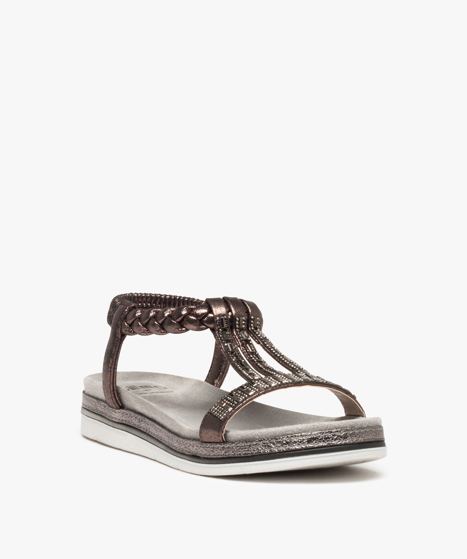 Sandales femme ornées de strass avec brides élastiquées gris | GEMO
