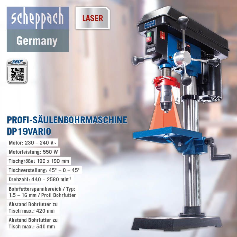 Scheppach Tischbohrmaschine DP19Vario