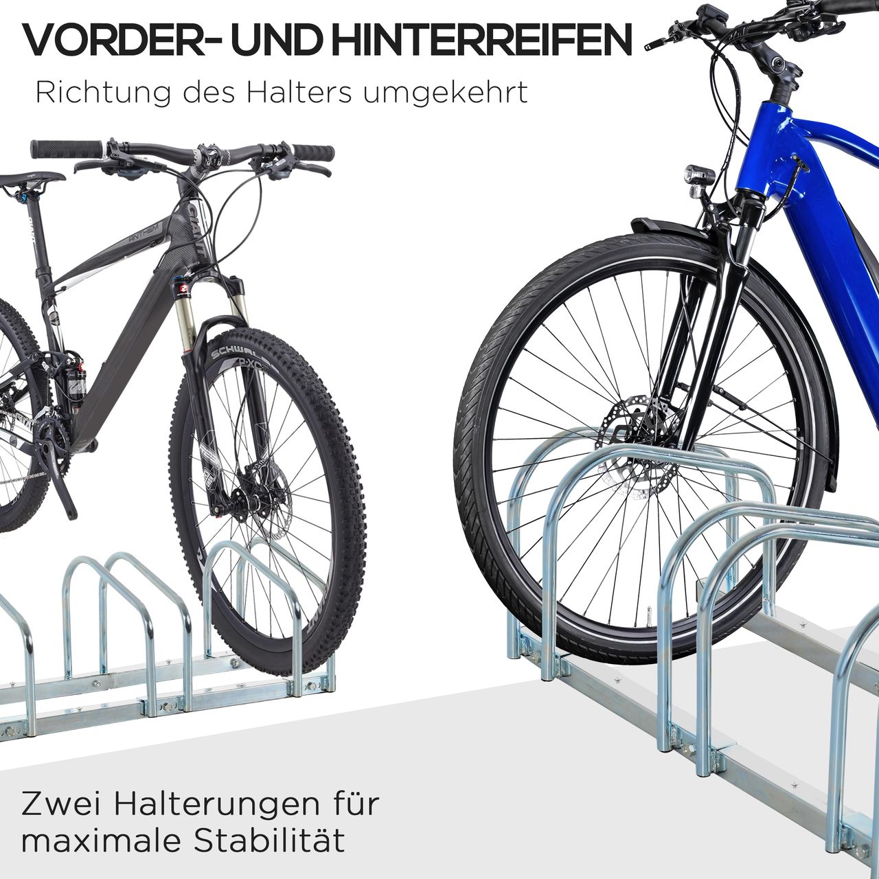 HOMCOM Fahrradständer Radständer Mehrfachständer Aufstellständer Fahrrad Ständer wetterfest langlebig Boden- und Wandmontage Stahl bis 6 Fahrräder Silber 179 x 33 x 27 cm