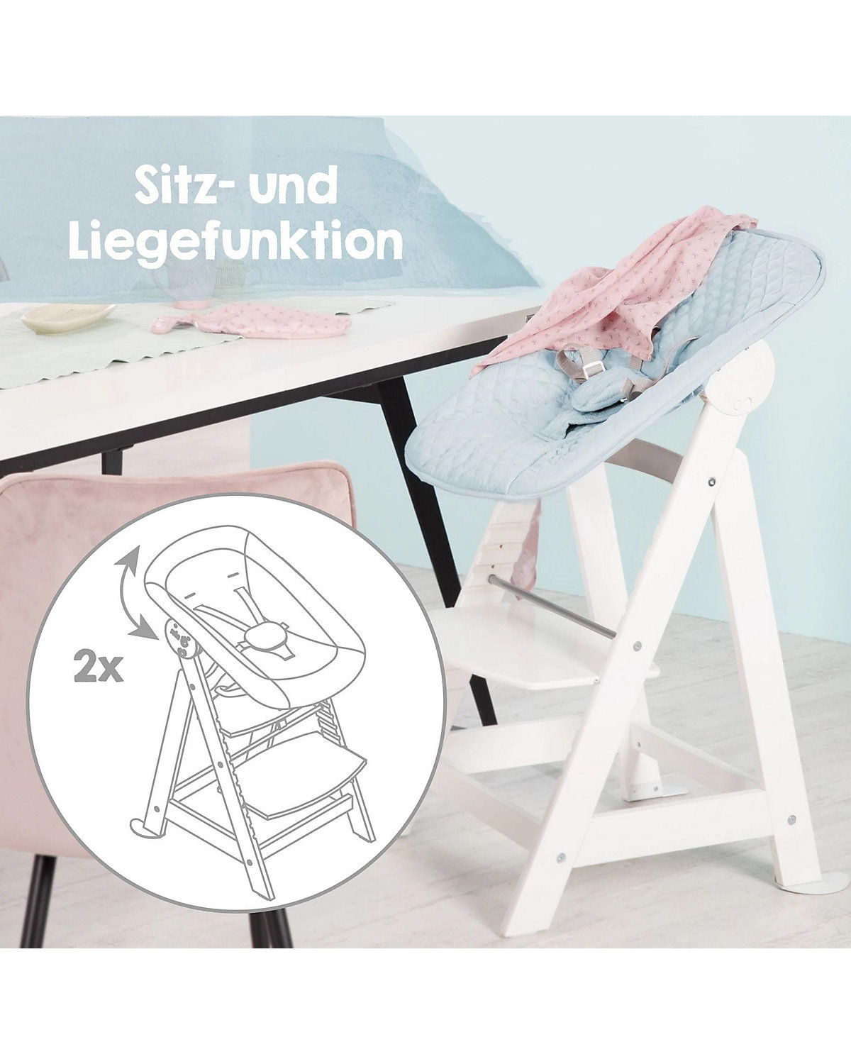 Treppenhochstuhl 'Born Up', Set 2in1, 'roba Style hellblau', mit Liegefunktion, ab Geburt