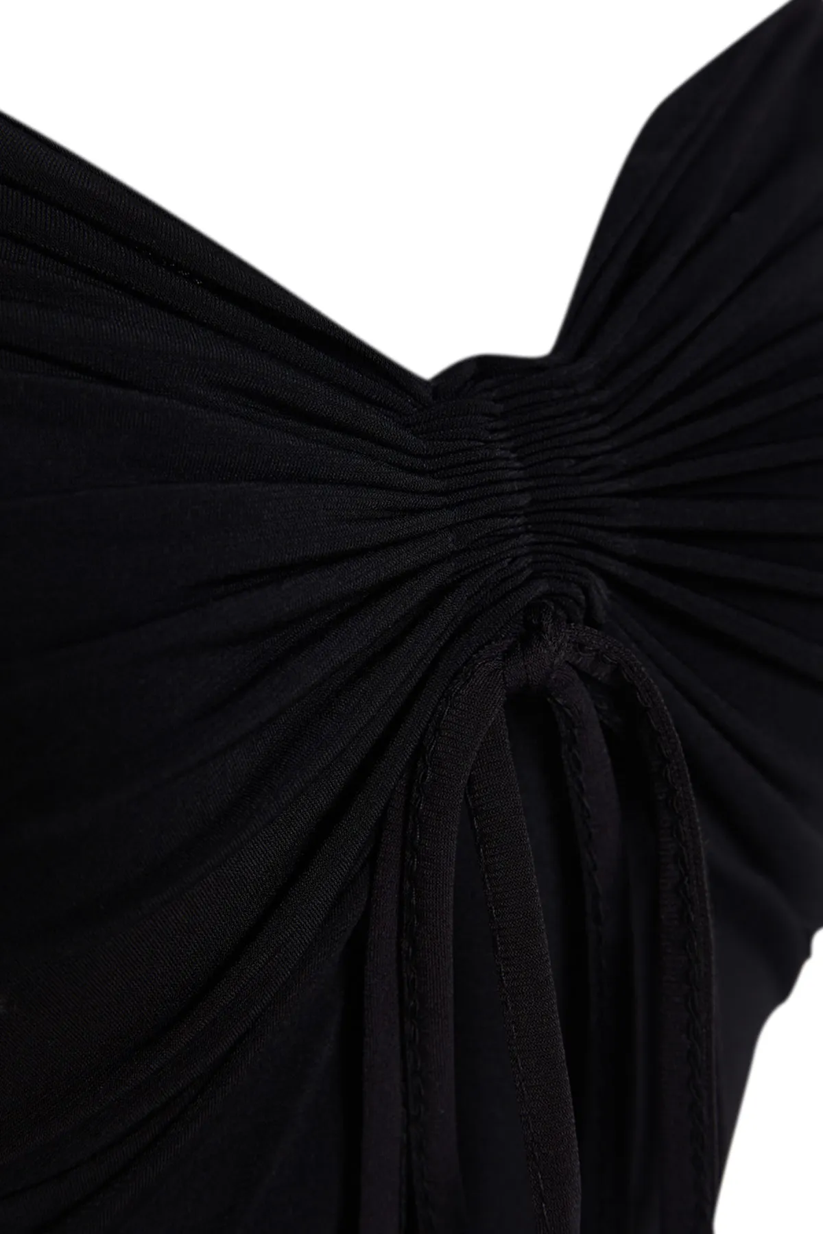 Trendyol Collection  Schwarzes, detailliertes, tailliertes, dehnbares Midi-Strickkleid mit herzförmigem Ausschnitt TWOSS23EL00372