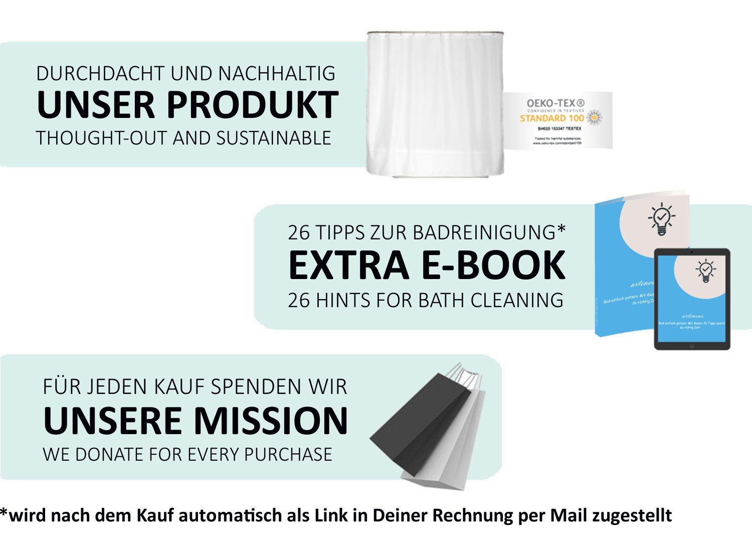 Arteneur Duschvorhang Duschvorhang Weiß Breite 120 cm, inkl. Duschvorhangringe, Anti-Schimmel, recyceltes Material