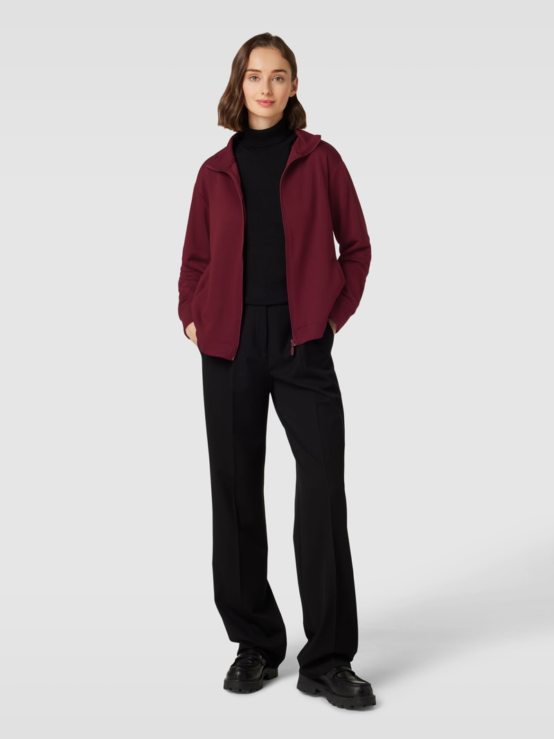 Sweatjacke mit Stehkragen in bordeaux rot