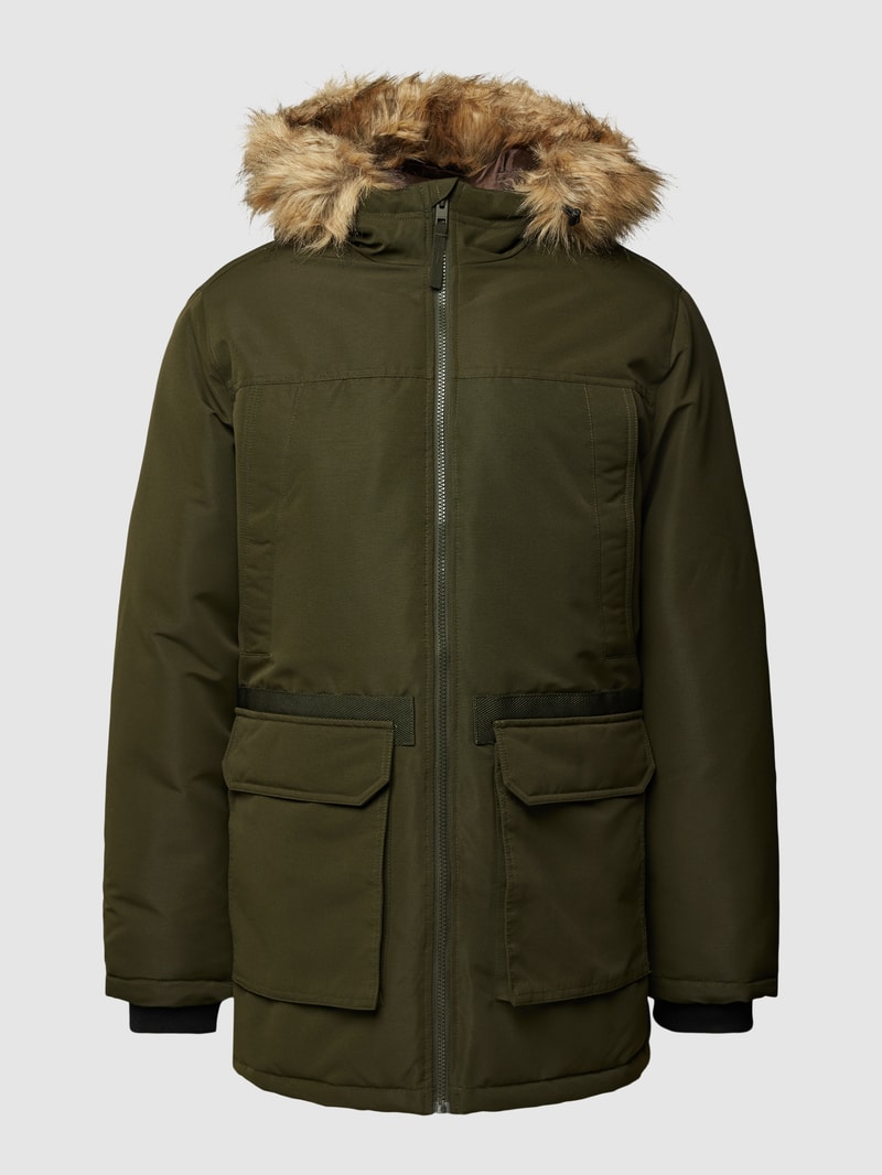 Parka mit Kunstfellbesatz Modell 'EWING' in olivgrün