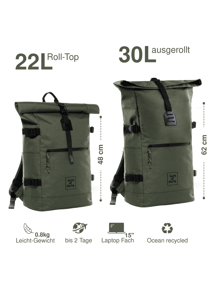 SONS OF ALOHA Rucksack XL RollTop Rucksack KANE erweiterbar| Laptop-Fach groß in grün günstig kaufen onesize
