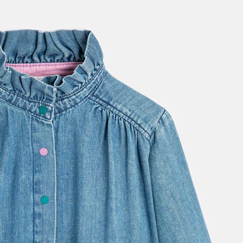 Chemise fille denim bleue stone col volanté Catimini