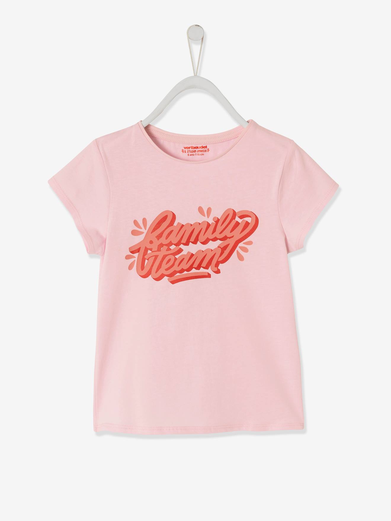 Vertbaudet vertbaudet x Studio Jonesie: Mädchen T-Shirt FAMILY TEAM, Bio-Baumwolle - rosa