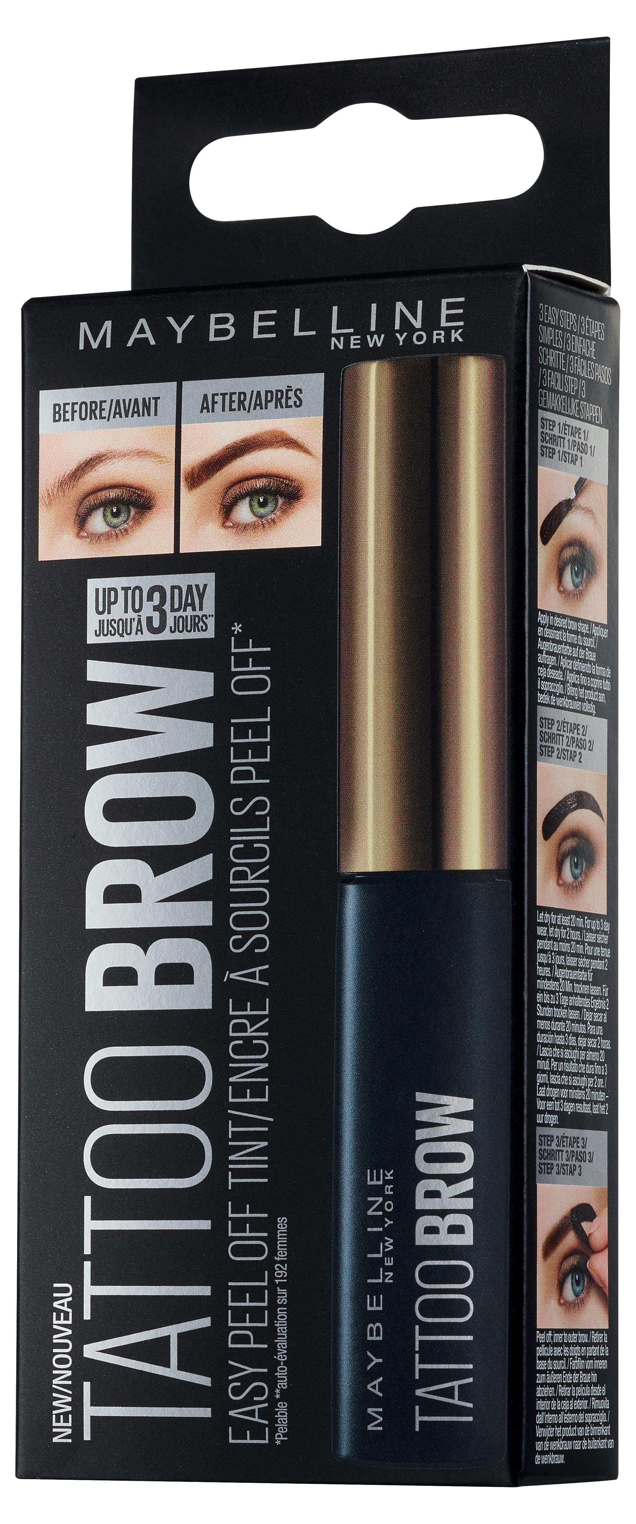 MAYBELLINE NEW YORK Augenbrauen-Gel Eye Brow Tattoo Gel, Innovative Peel-off-Formel, Augen-Make-Up