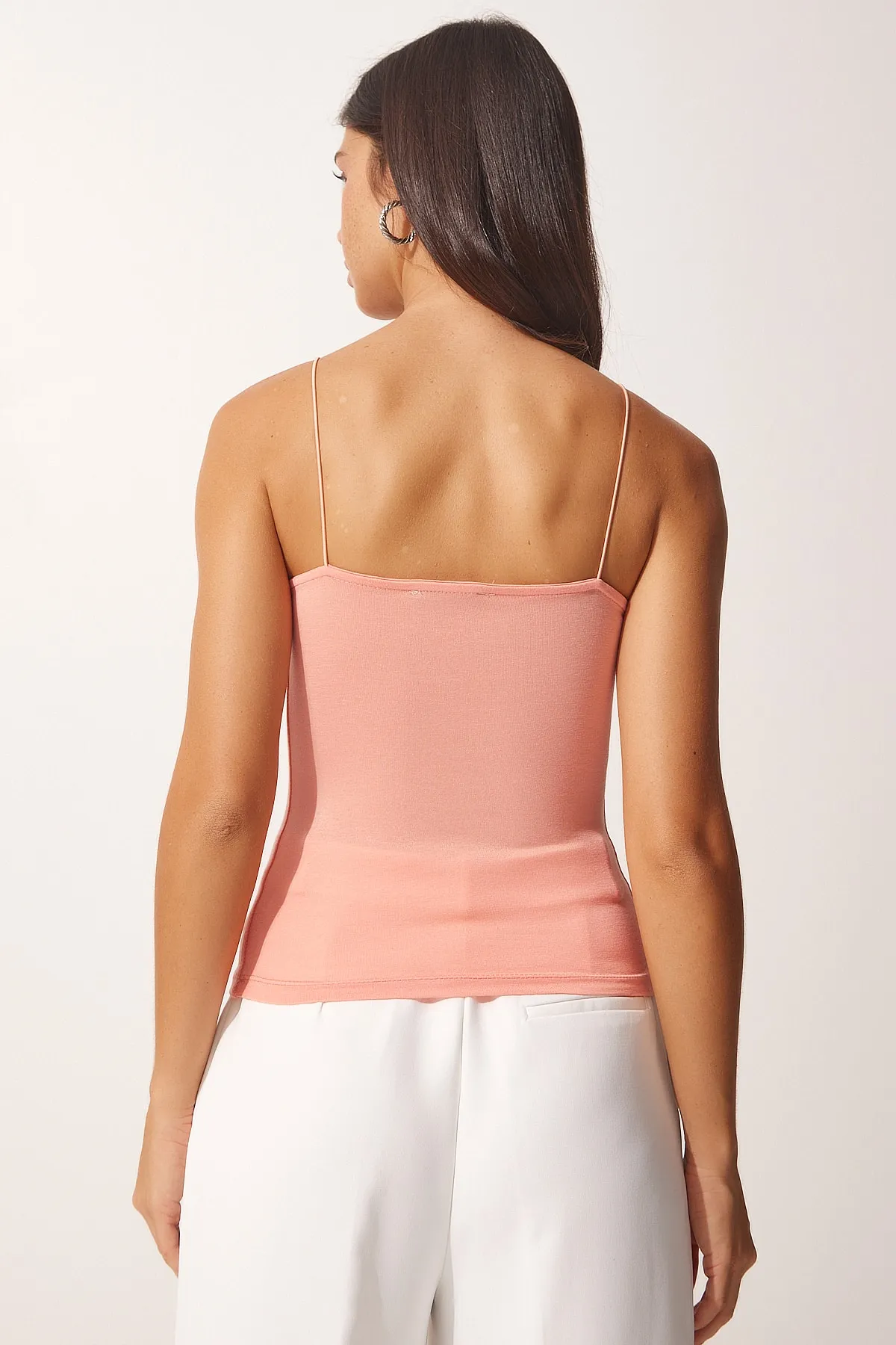 Happiness İstanbul  Hellrosa Strickbody-Bluse mit Seilriemen für Damen LD00018