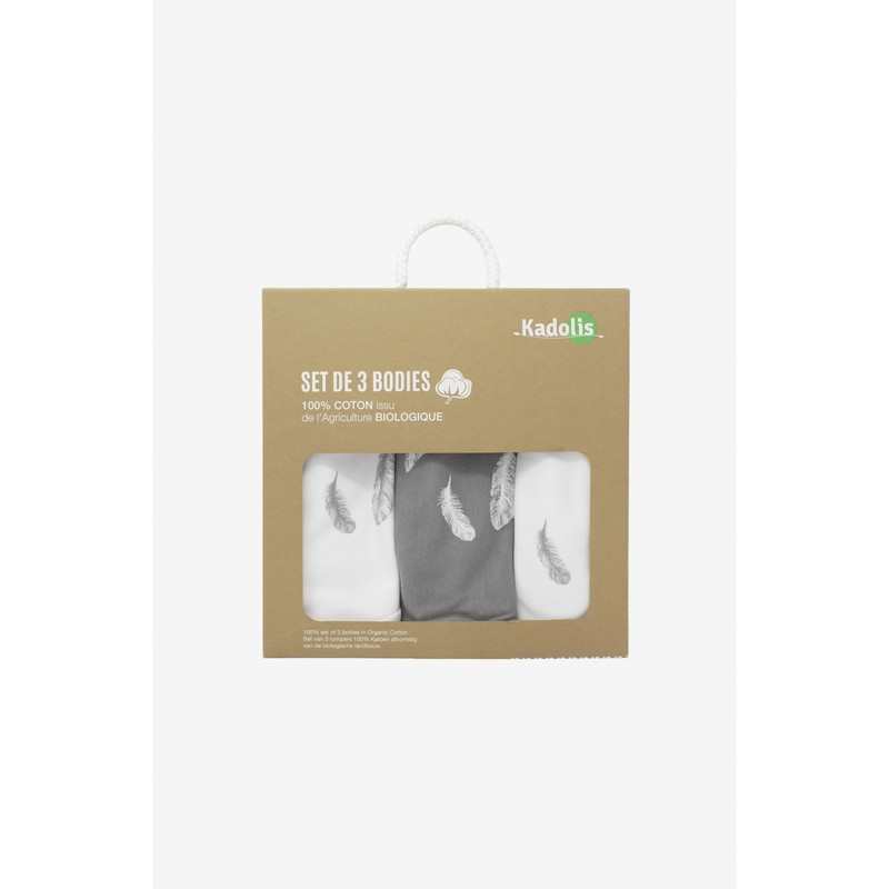 Lot de 3 Body manches longues en Coton Bio à motifs plumes