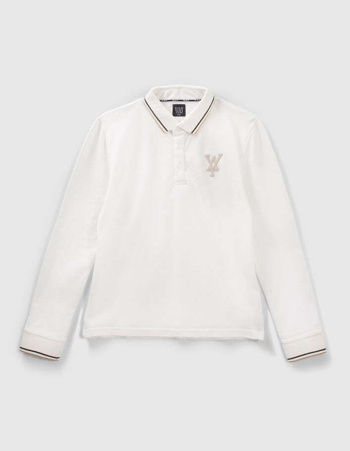 Polo blanc cassé à bords-côtes rayés garçon