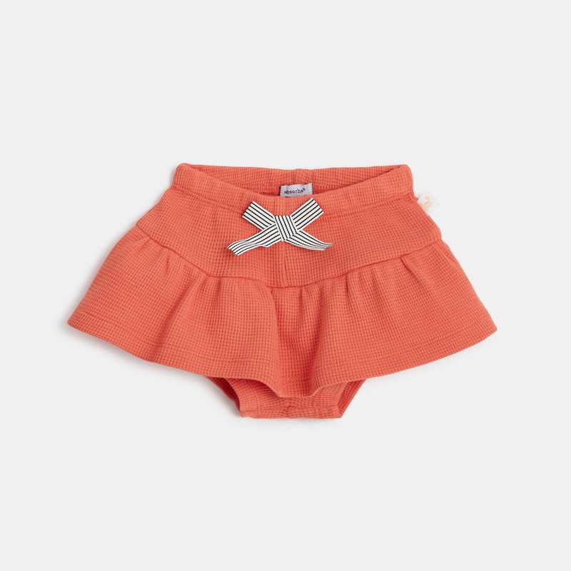 Jupe-short bébé fille en coton nid d'abeille orange Absorba