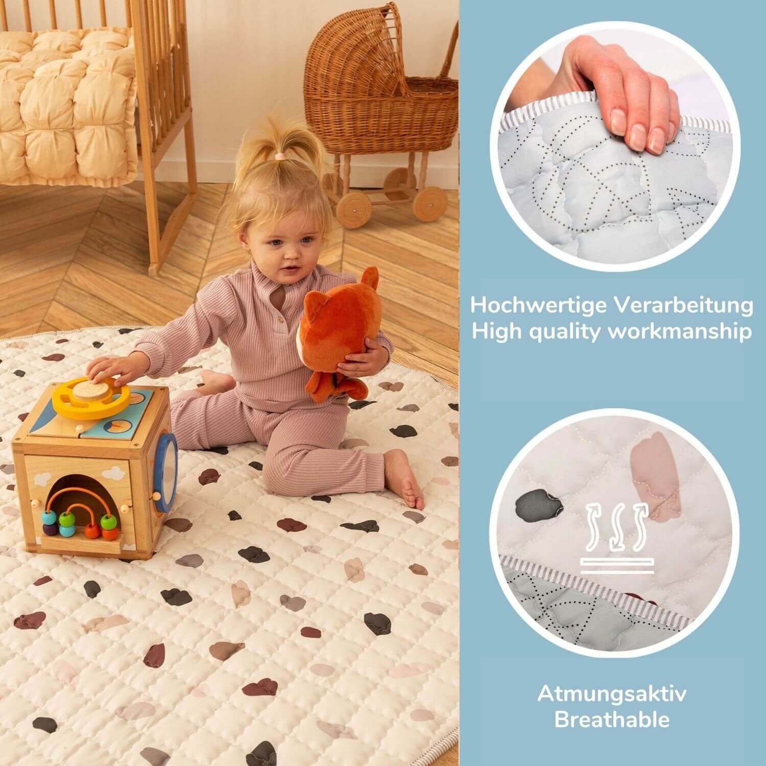 Krabbeldecke für Baby 1,5m, Krabbelmatte, Spielmatte mit Rutschfester Unterseite, Hakuna Matte