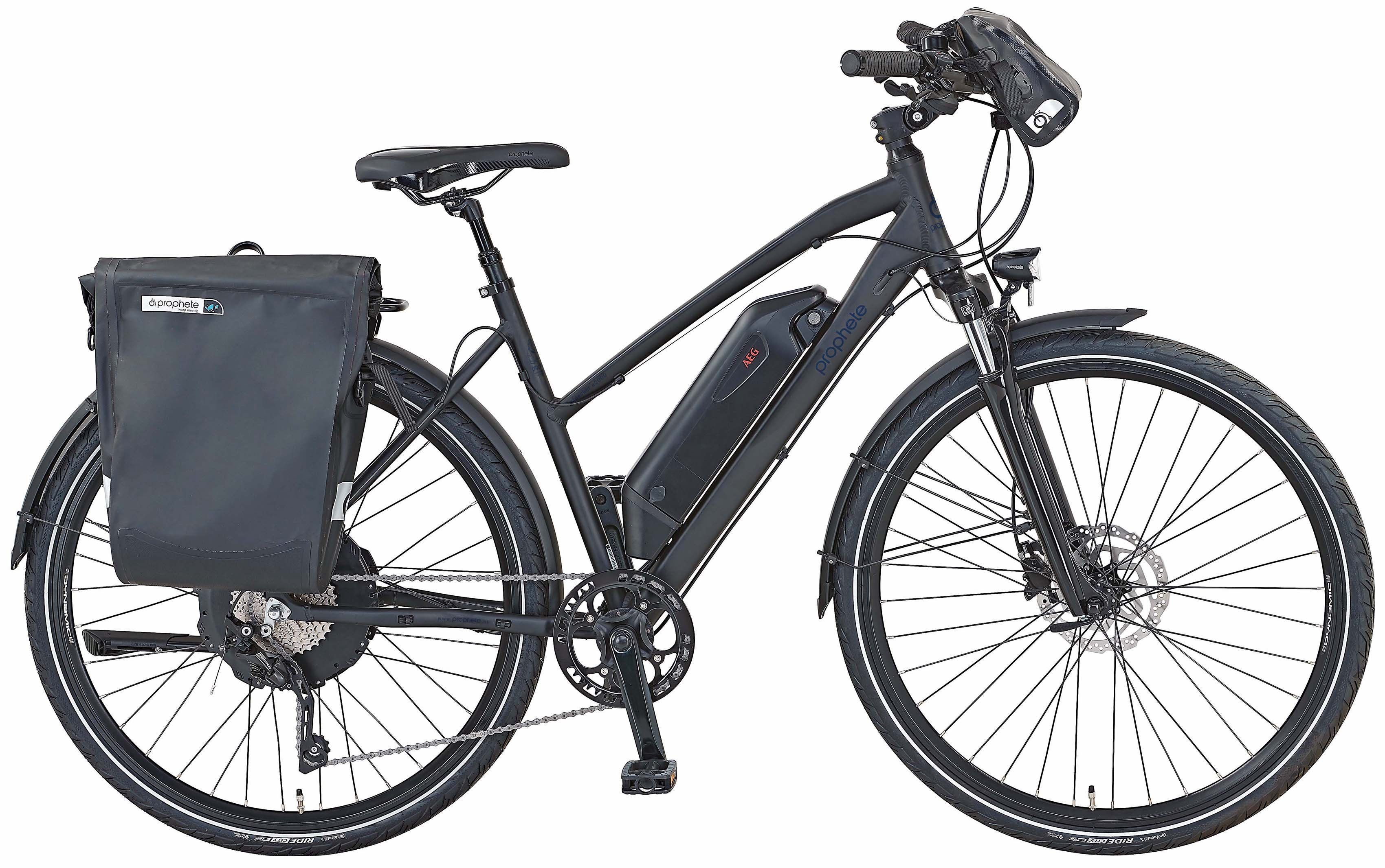 Prophete E-Bike Entdecker e2000, 10 Gang Shimano Deore Schaltwerk, Kettenschaltung, Heckmotor, 672 Wh Akku, (mit Lenkertasche, mit Seitentasche)