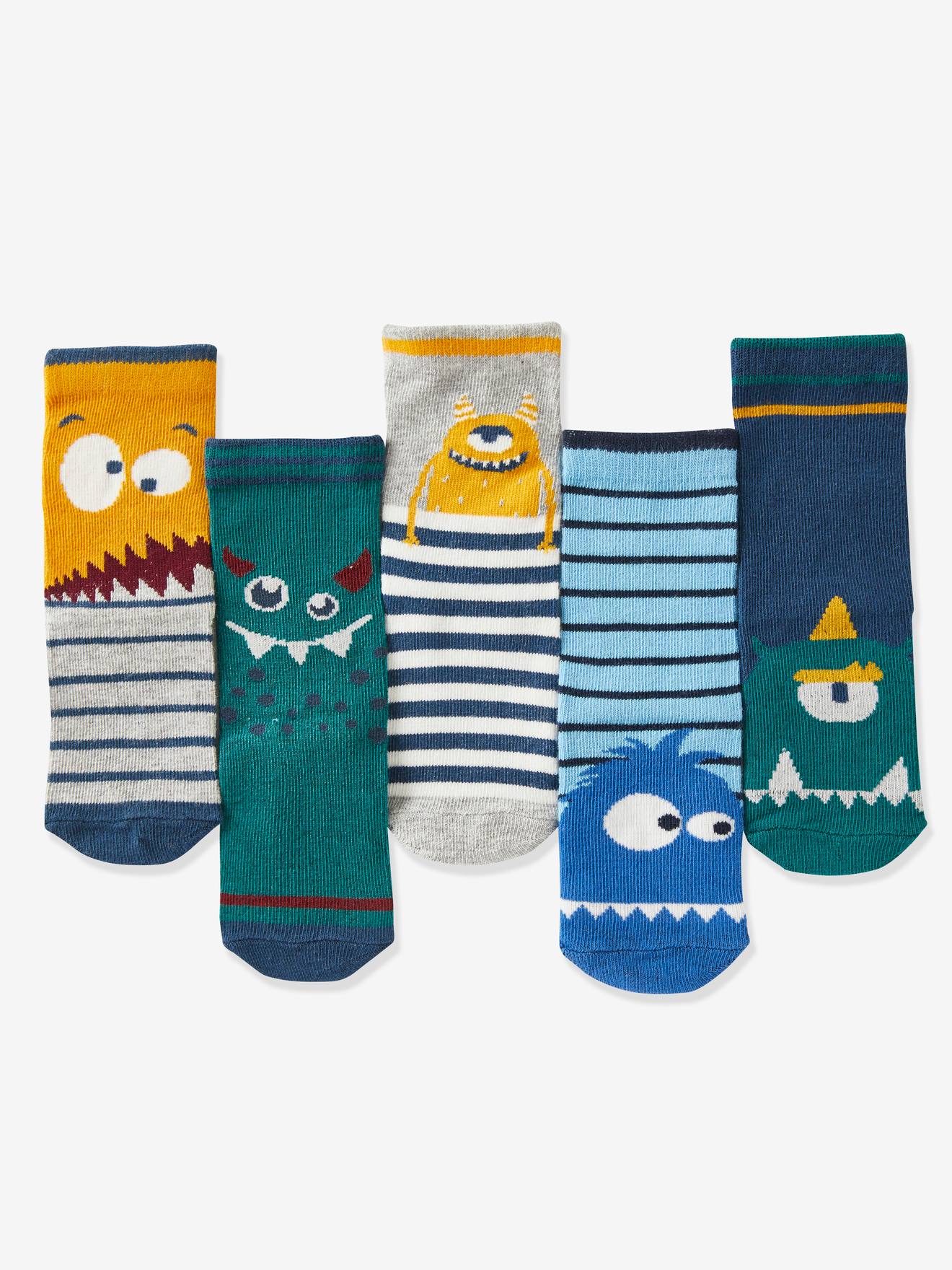 Lot de 5 paires de chaussettes monstres garçon lot vert