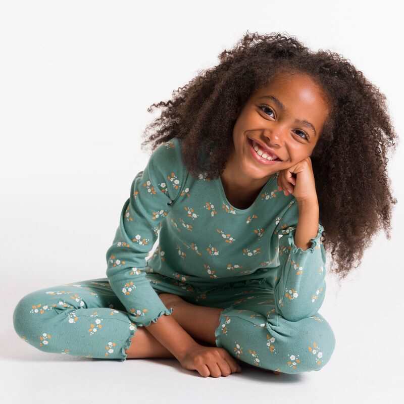 Pyjama en jersey pointelle imprimé vert fille