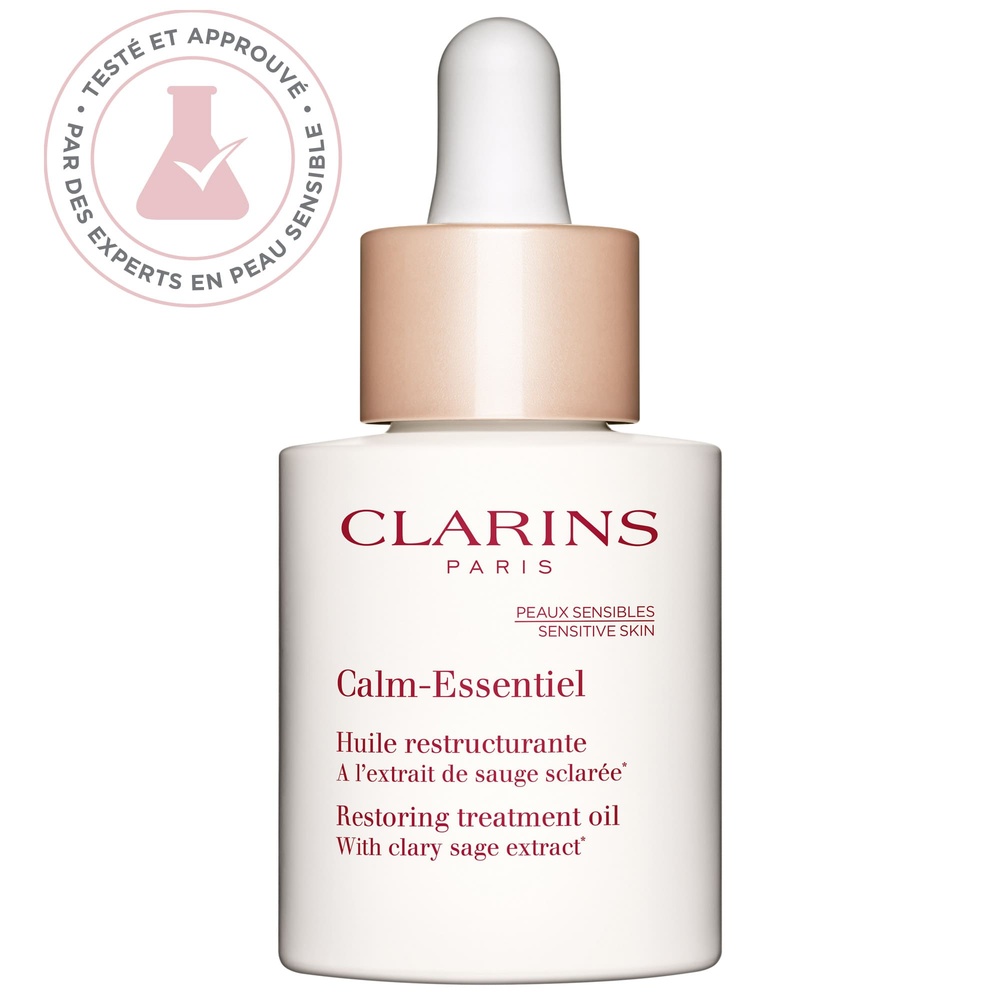 Clarins Calm-Essentiel  Huile Restructurante  Al’extrait de sauge sclarée* Soin visage peaux sensibles