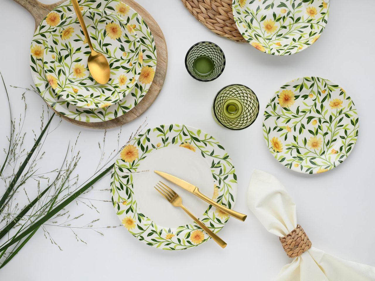 CreaTable Amarilla, 12-teiliges Geschirrset, Teller Set aus Steingut