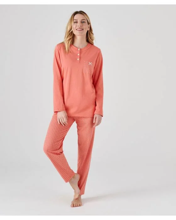 Pyjama-tunique en pur coton peigné, manches longues
