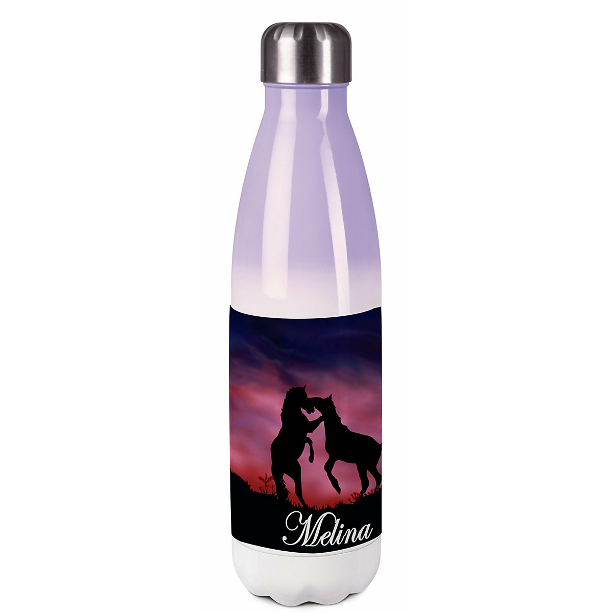 Edelstahl Kinder Thermoflasche / Trinkflasche bunt Pferde Spülmaschinenfest, Auslaufsicher, Bruchfest, Doppelwandig, Für Heißgetränke geeignet, Mit Deckel, Isoliert