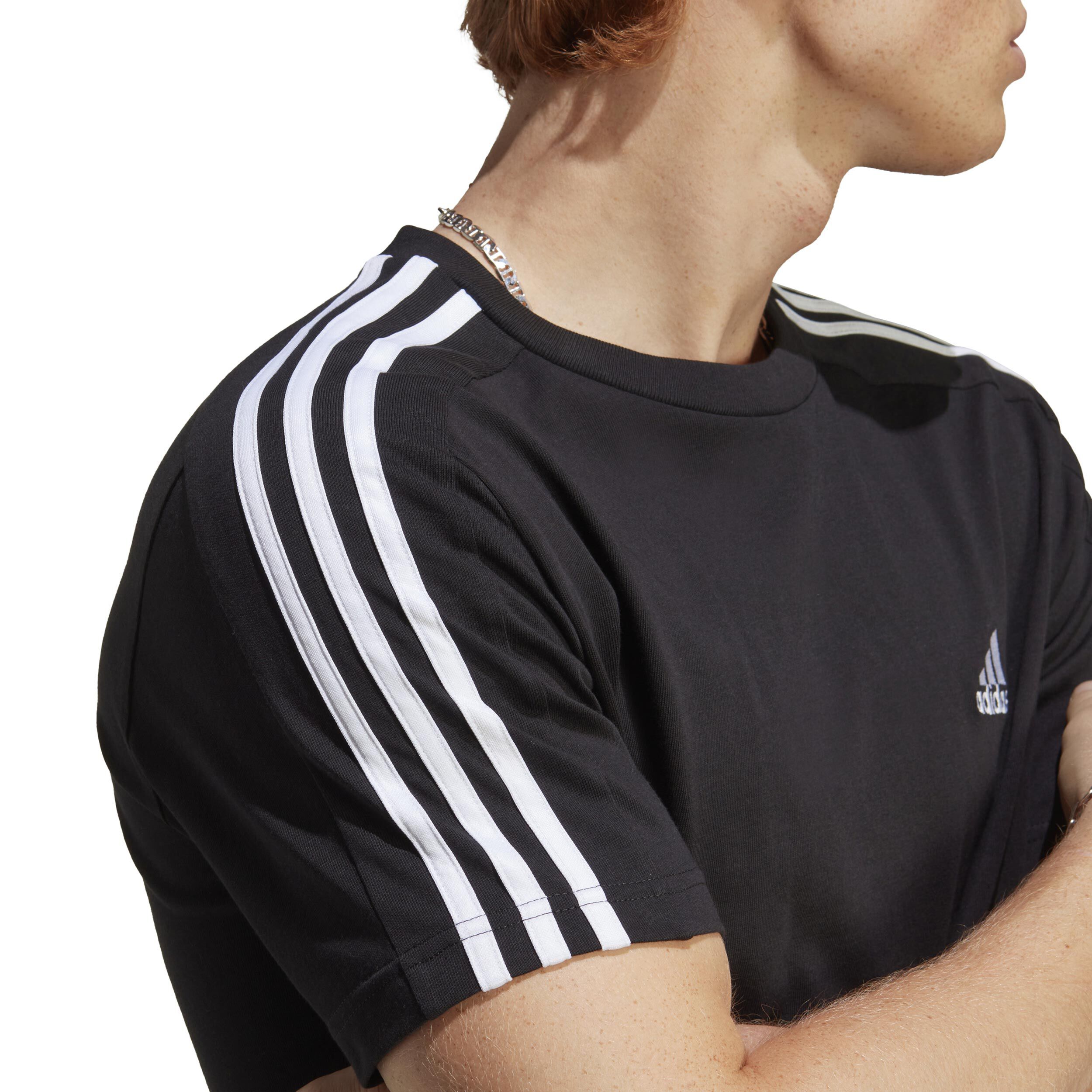 3 Stripes Single Jersey T-Shirt Herren - Schwarz, Weiß