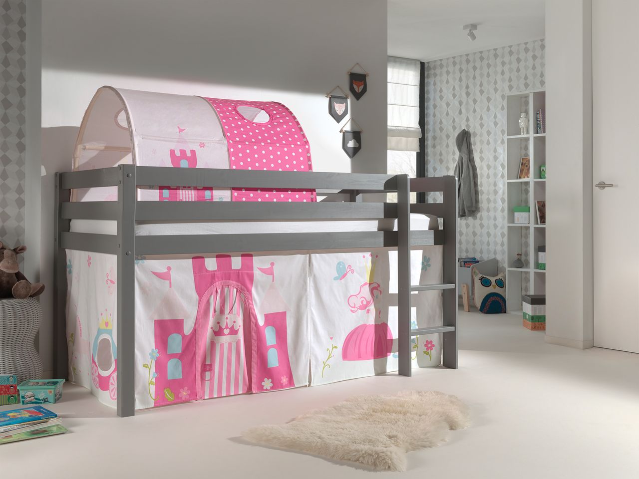 VIPACK Spielbett Pino mit Textilset Vorhang und Tunnel 