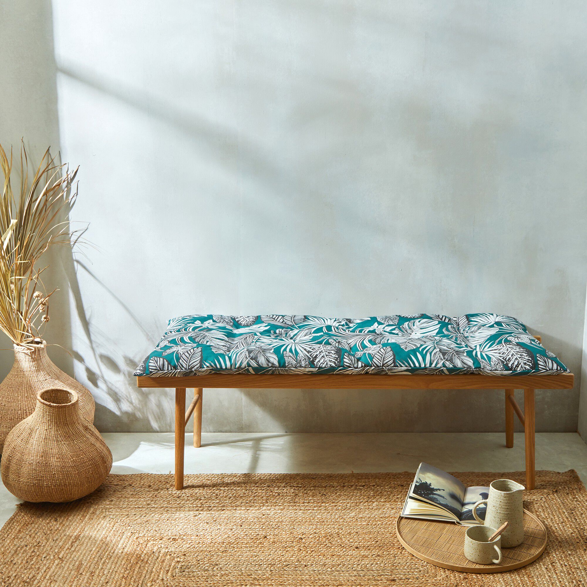 Long coussin déco coton imprimé tropical