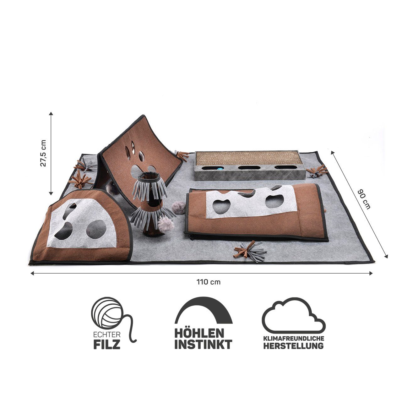 Canadian Cat Company Katzenliege ActivityTeppich COLEEN - grau/braun, Filz, Spielteppich XXL für Katzen