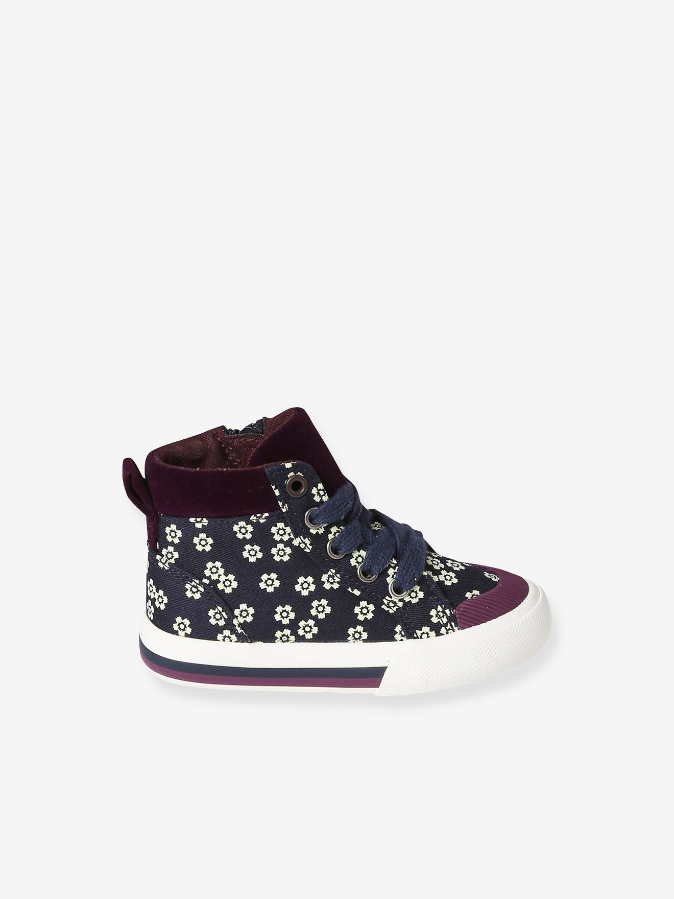 Baskets montantes lacées et zippées bébé violet imprimé