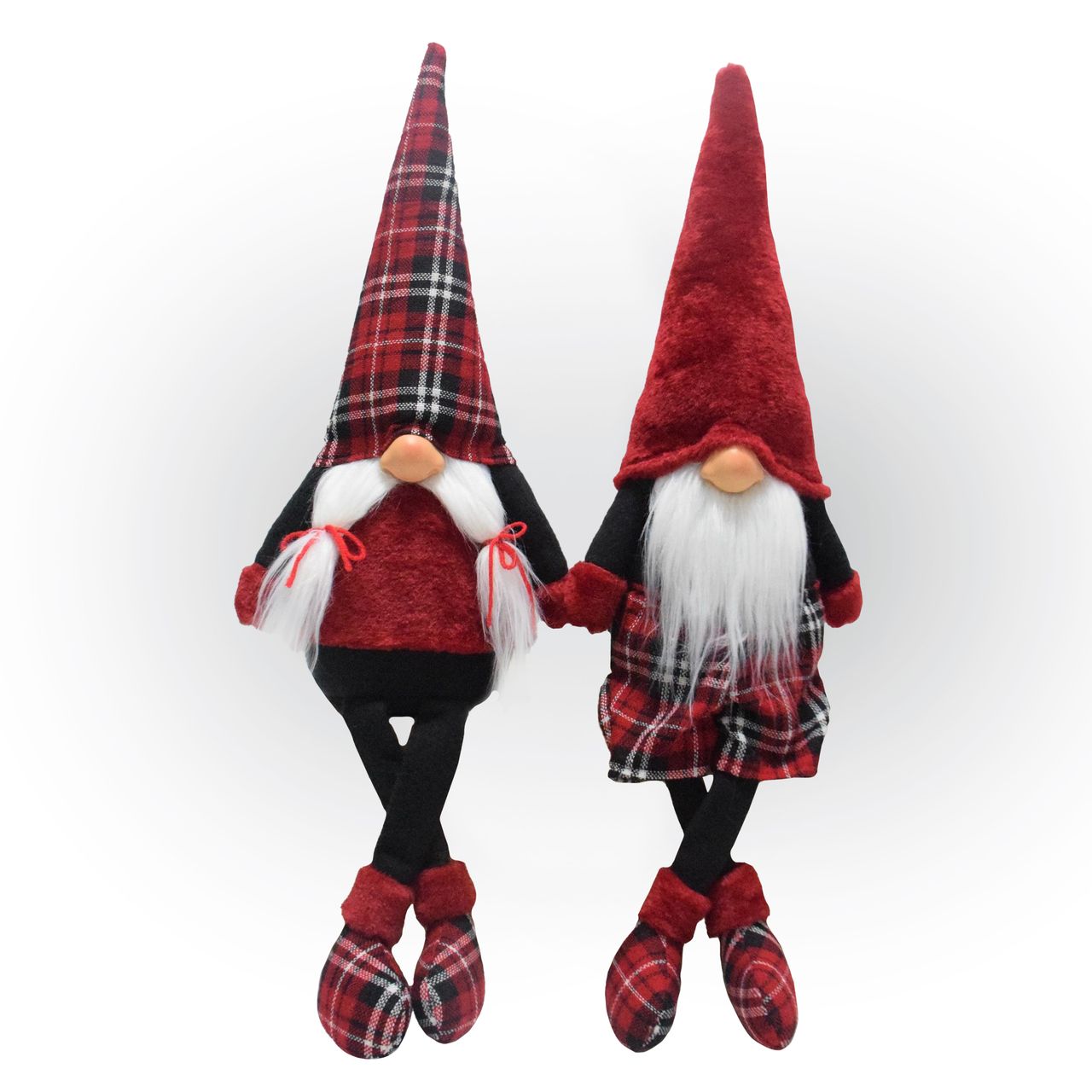 Lemodo Wichtel 2er Set, Weihnachtswichtel als Kantenhocker, Gnome mit karierten Schuhen