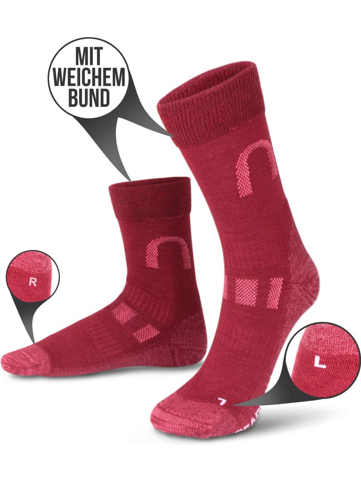 normani 2 Paar Merinowollsocken Wander- und Trekkingsocken Melton in Burgund günstig kaufen