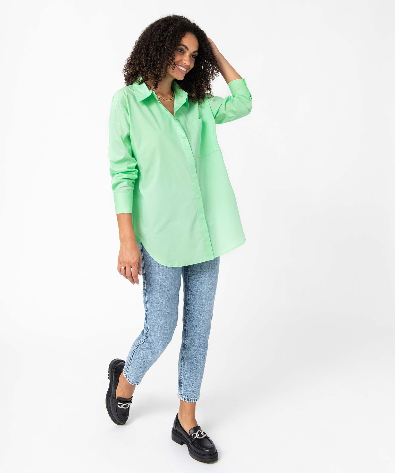 Chemise femme coupe oversize avec poche poitrine vert | GEMO