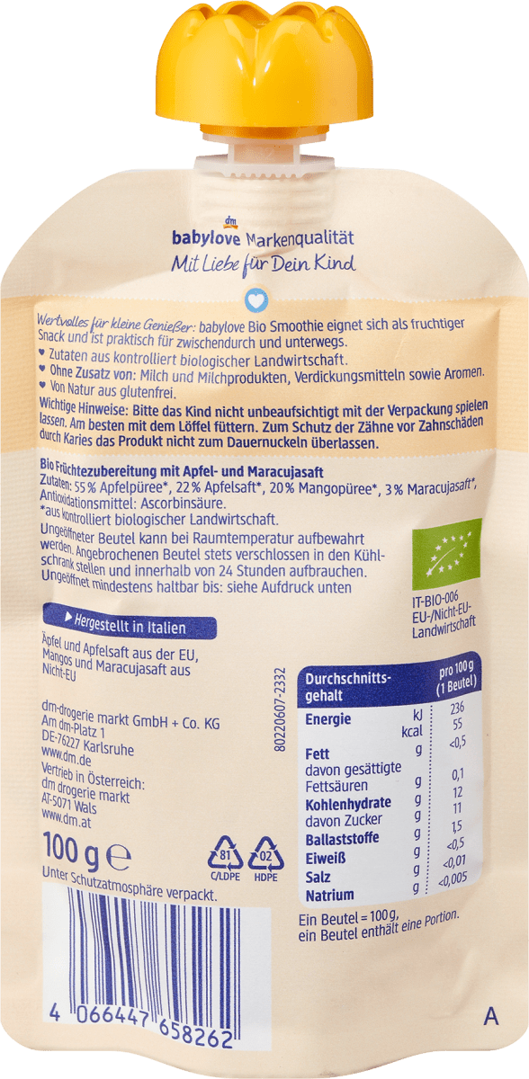 Smoothie (Apfel, Mango, Maracuja), 100 g