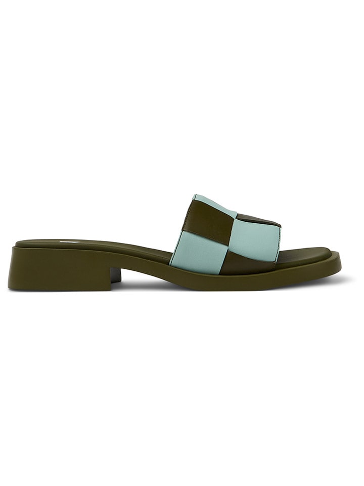 Camper Leder-Pantoletten in Khaki/ Türkis günstig kaufen