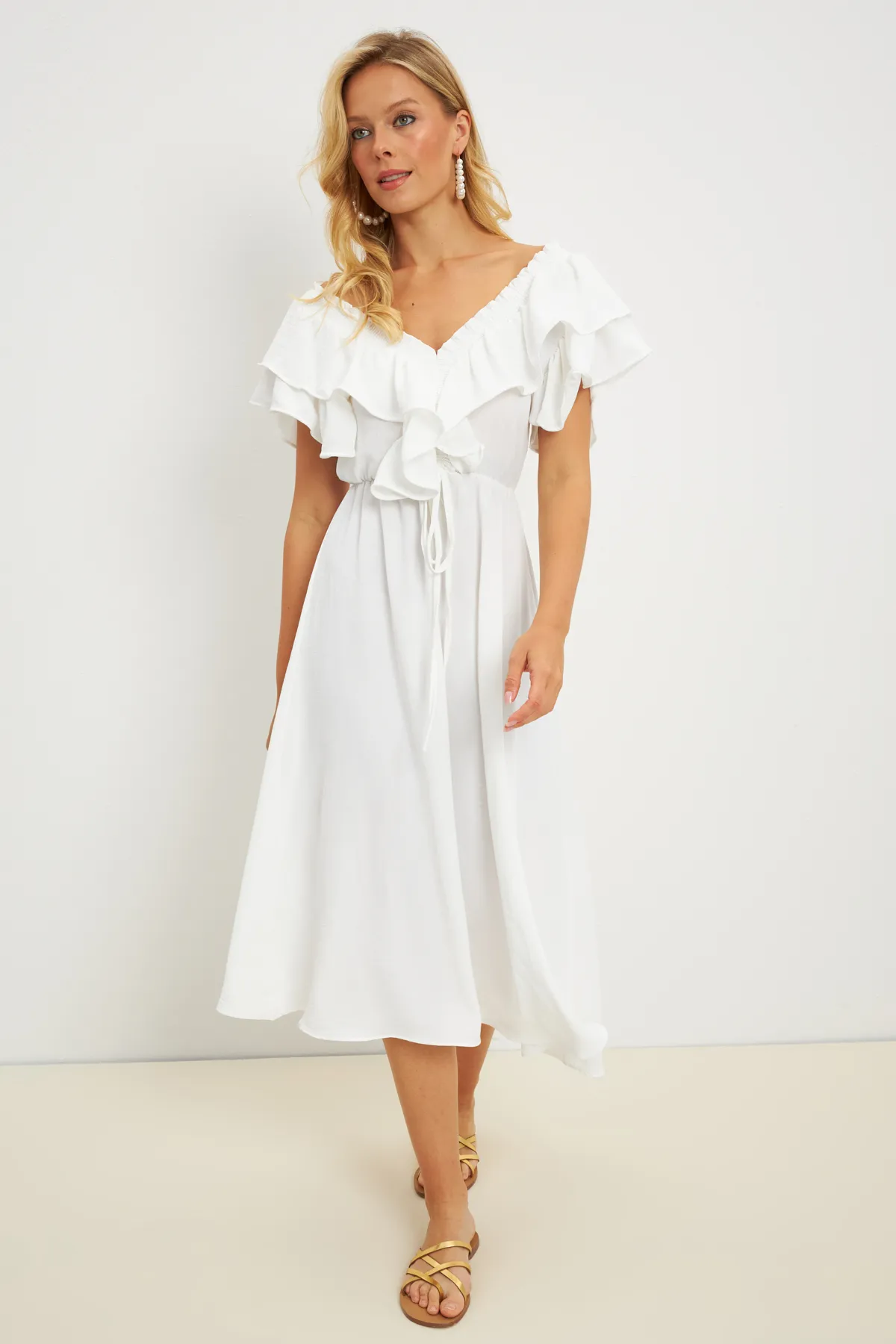 Cool & Sexy  Weißes Damenkleid mit V-Volant vorne und hinten KS113