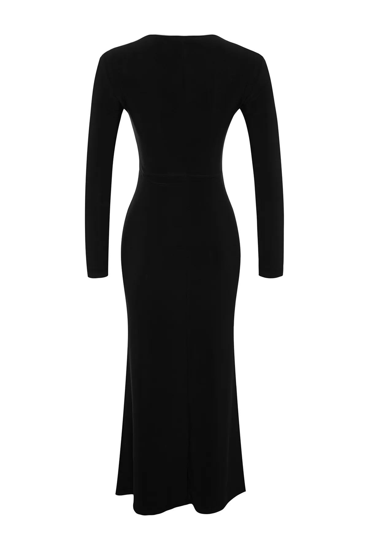 Trendyol Collection  Schwarzes, figurbetontes Maxi-Strickkleid mit Volants und quadratischem Ausschnitt TWOAW24EL00613