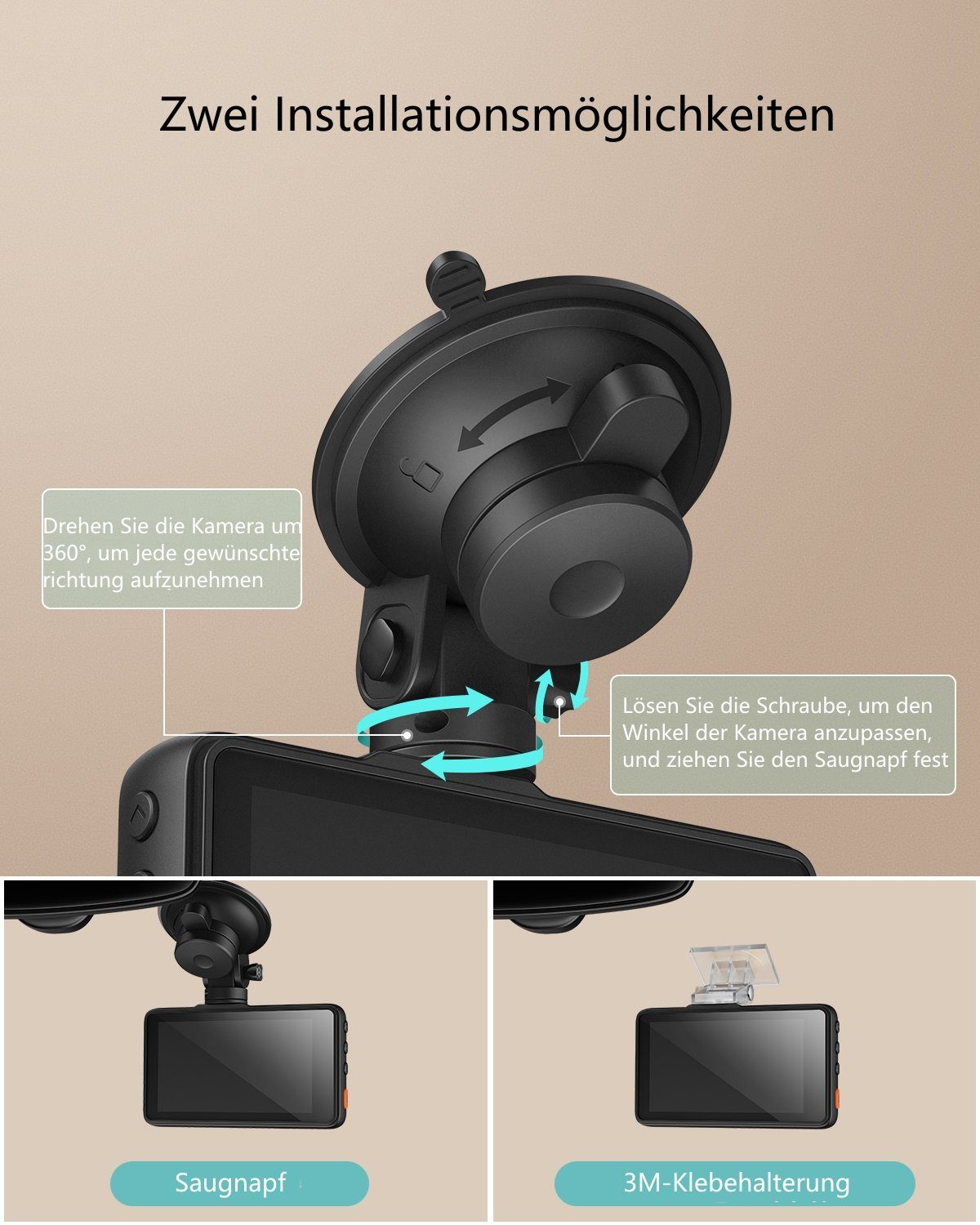 iZEEKER Full HD Dashcam (Full HD, 1080P, Nachtsicht, 170° Ultraweitwinkel, 3-Zoll-LCD-Bildschirm)