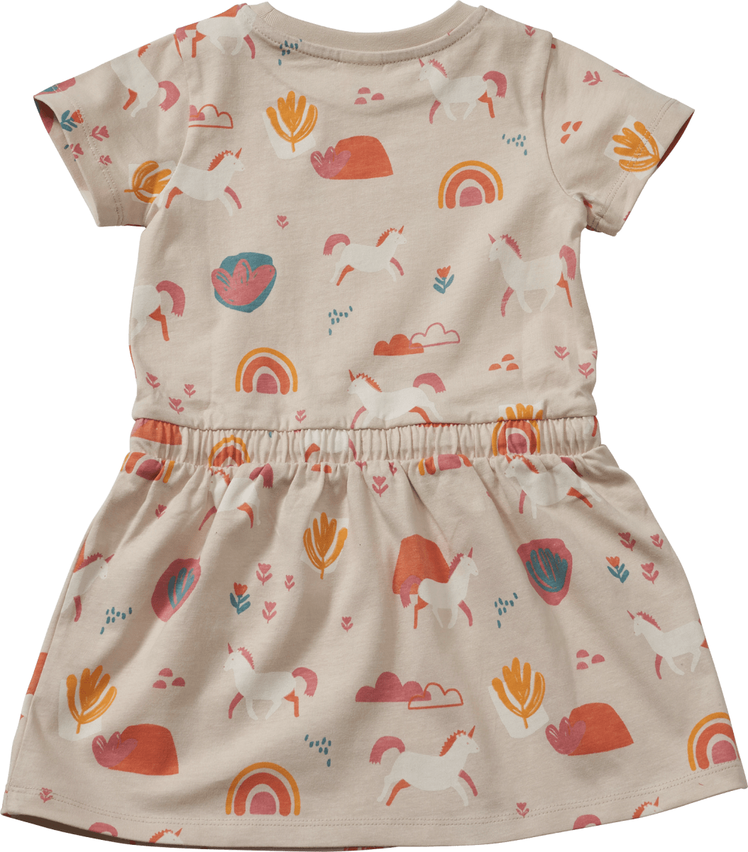 Kleid mit Einhorn-Muster, beige, Gr. 110, 1 St