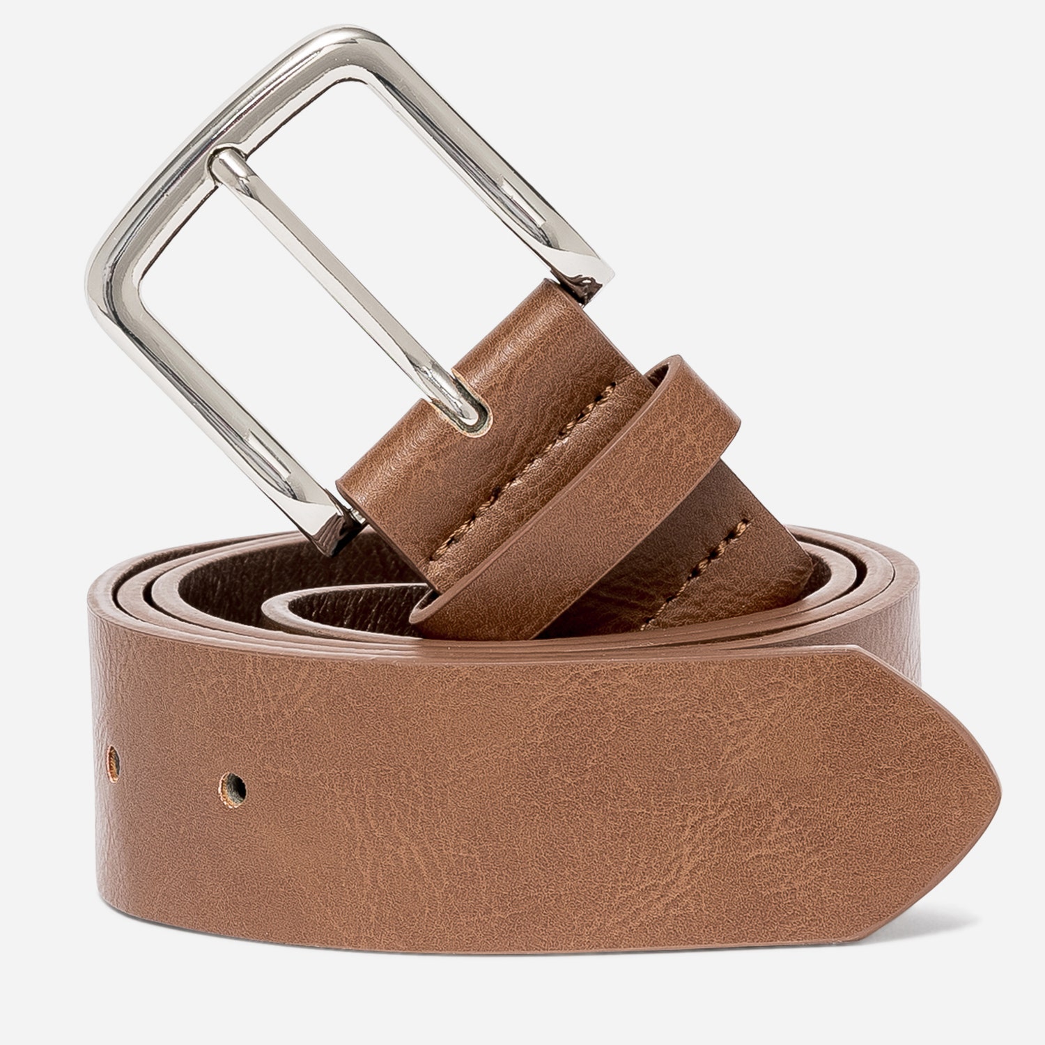 Ceinture marron à boucle carrée métal blanc