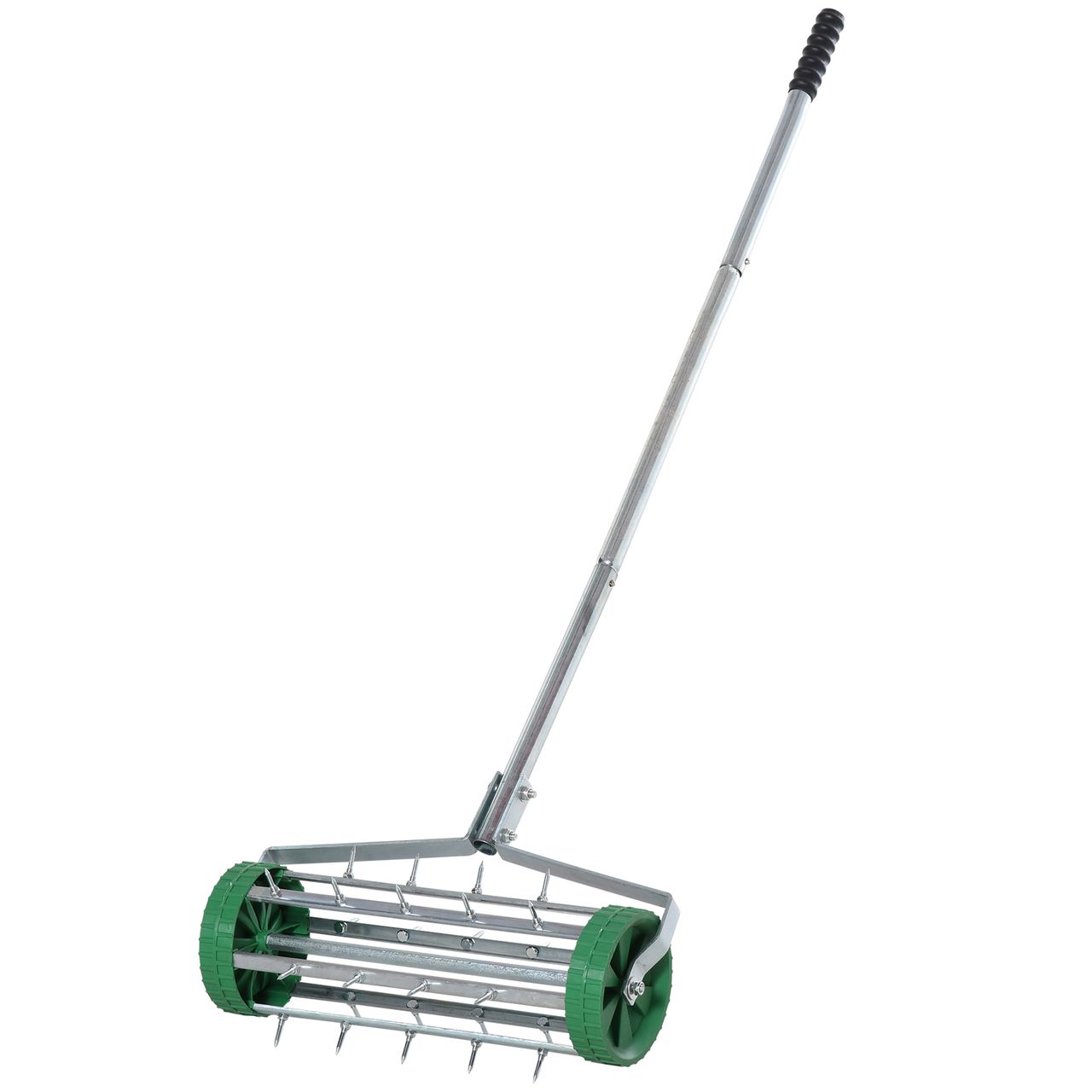 Outsunny Rasenlüfter einstellbar rollender Rasenlüfter verzinktes Rohr Grün Silber 135 x 42,5 x 15 cm