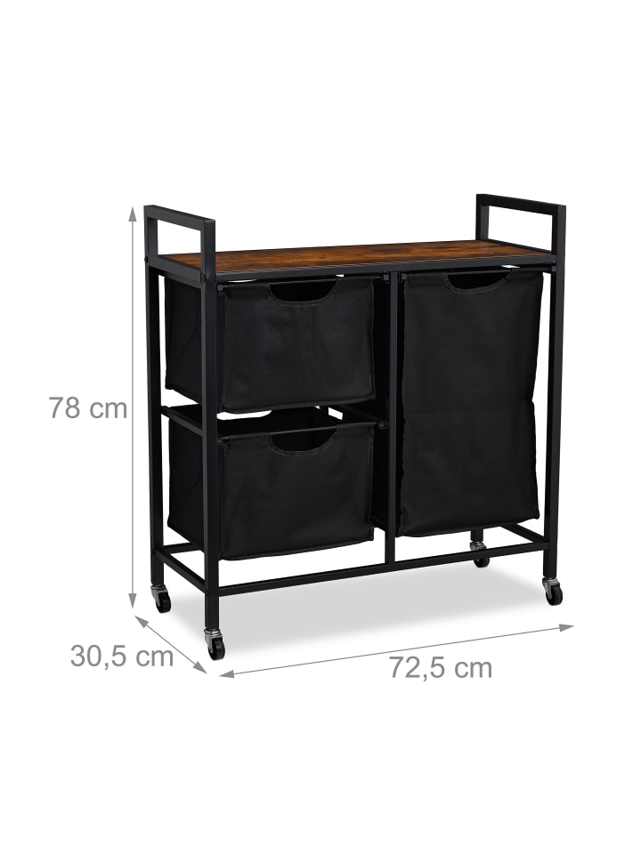 relaxdays Wäschekorbregal in Schwarz/ Braun - (B)72,5 x (H)78 x (T)30,5 cm günstig kaufen onesize