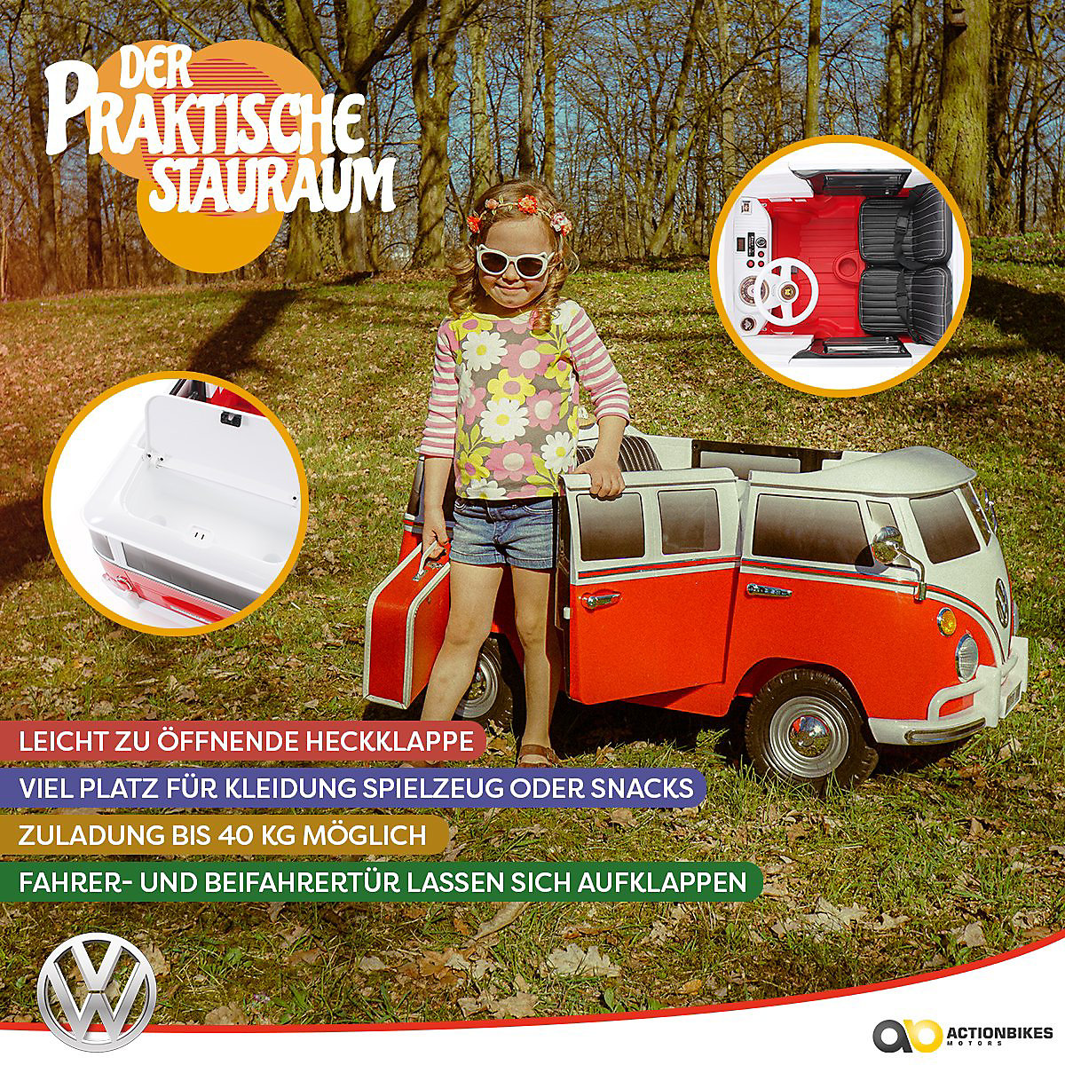 Kinder Elektroauto VW Bus Bulli T1 Samba Camper Lizenziert - 2x35 Watt - Kinderauto mit Fernbedienung - Soundmodul