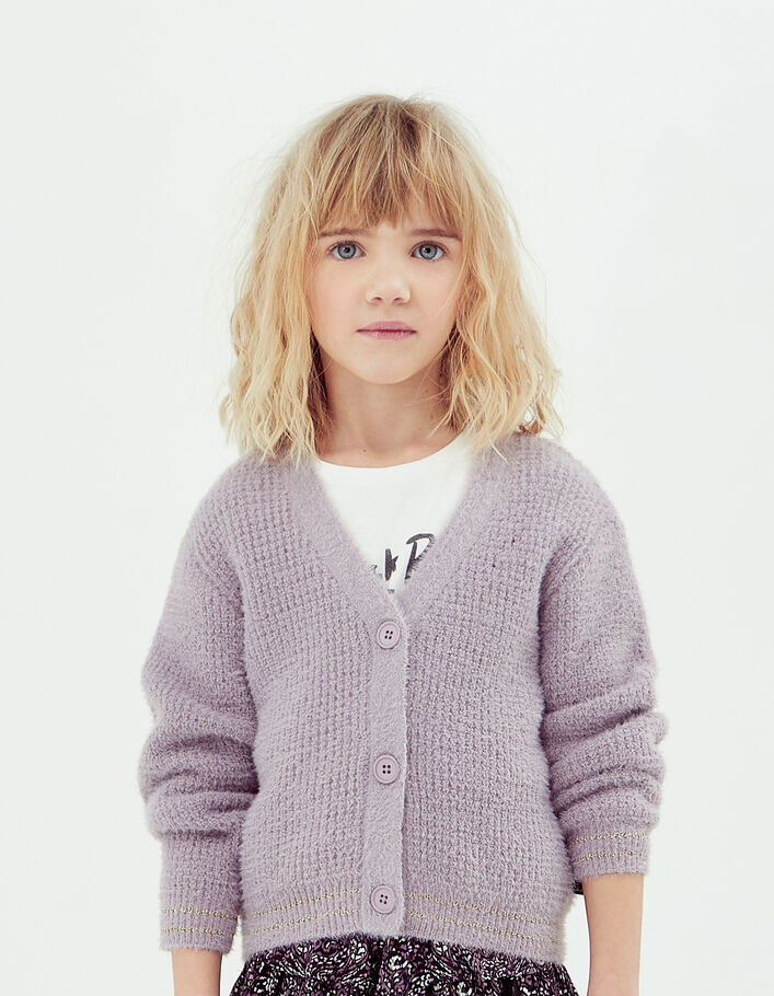 Cardigan parme tricot fantaisie fille