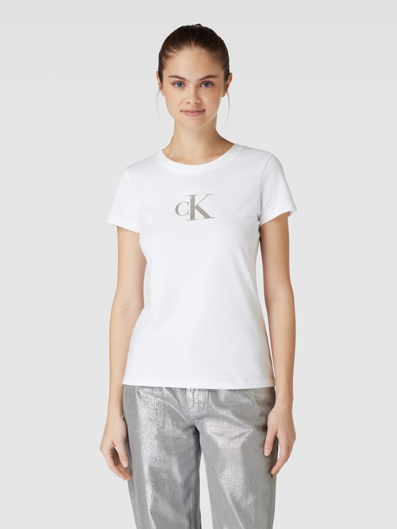 Slim Fit T-Shirt mit Paillettenbesatz Modell 'SEQUIN' in weiss