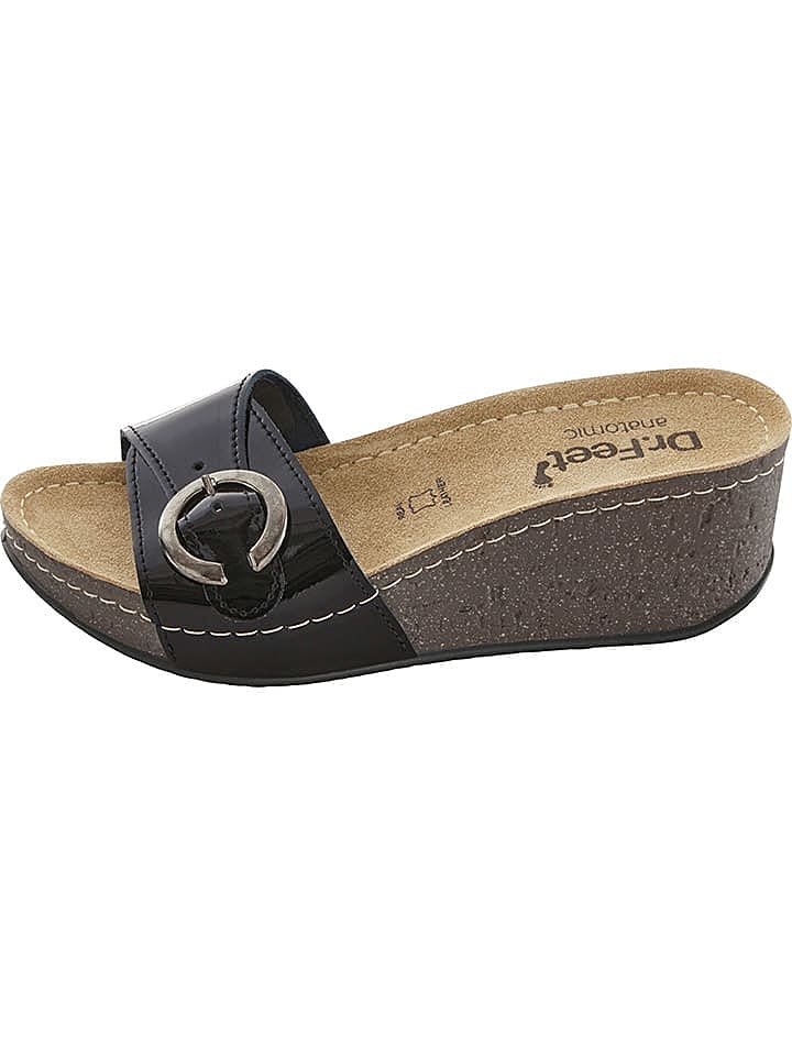 Dr. Feet Leder-Keilpantoletten in Schwarz günstig kaufen 42
