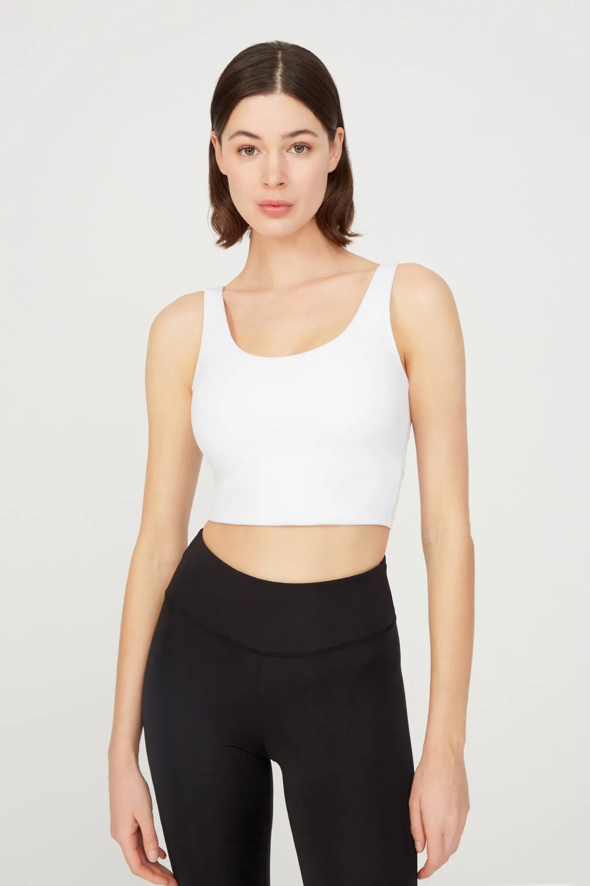 LOS OJOS  Weißes, leicht unterstütztes Bustier-Crop-Top mit Ausschnitt am Rücken