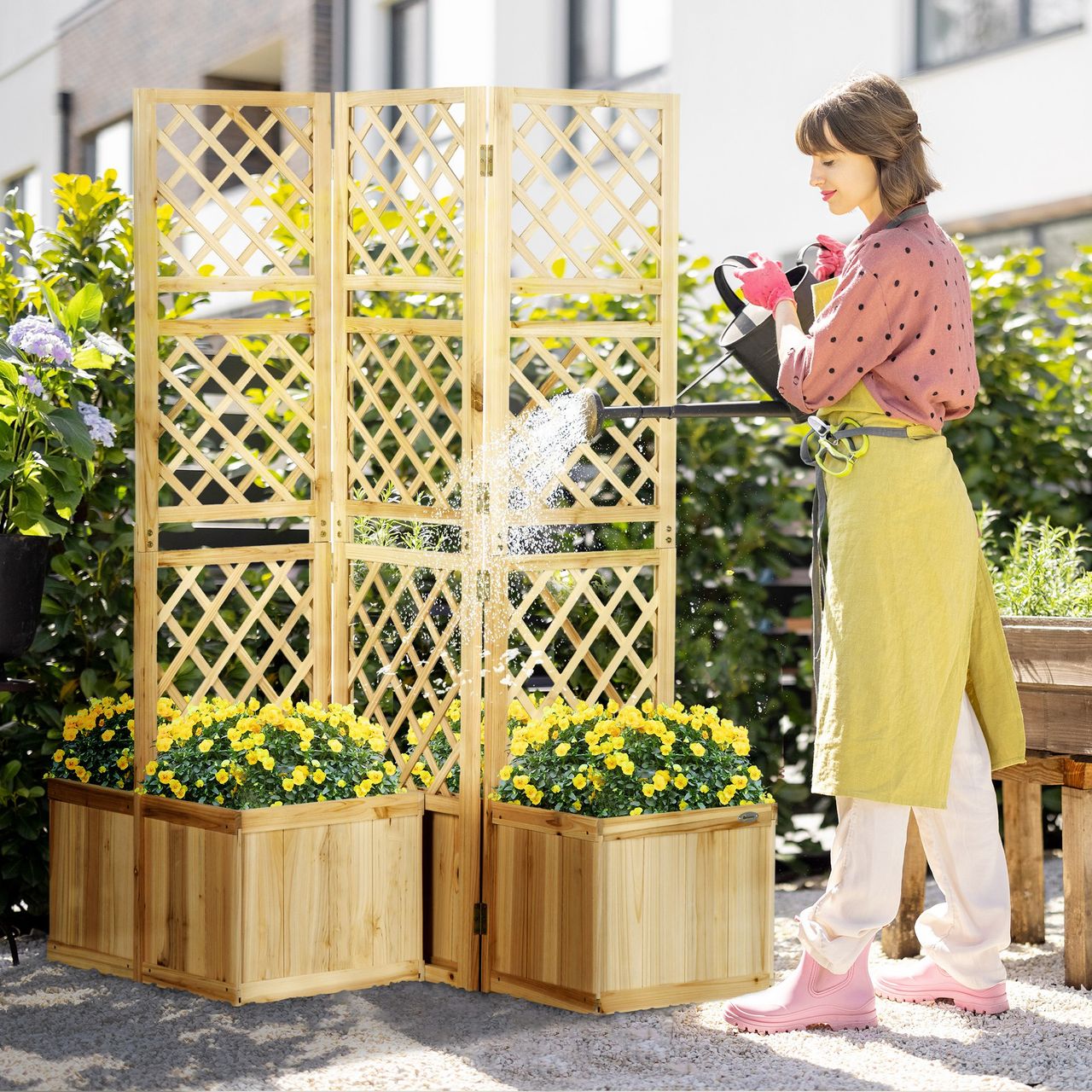 Outsunny Hochbeet mit Klappbarem Spalier, Pflanzkasten mit Sichtschutz