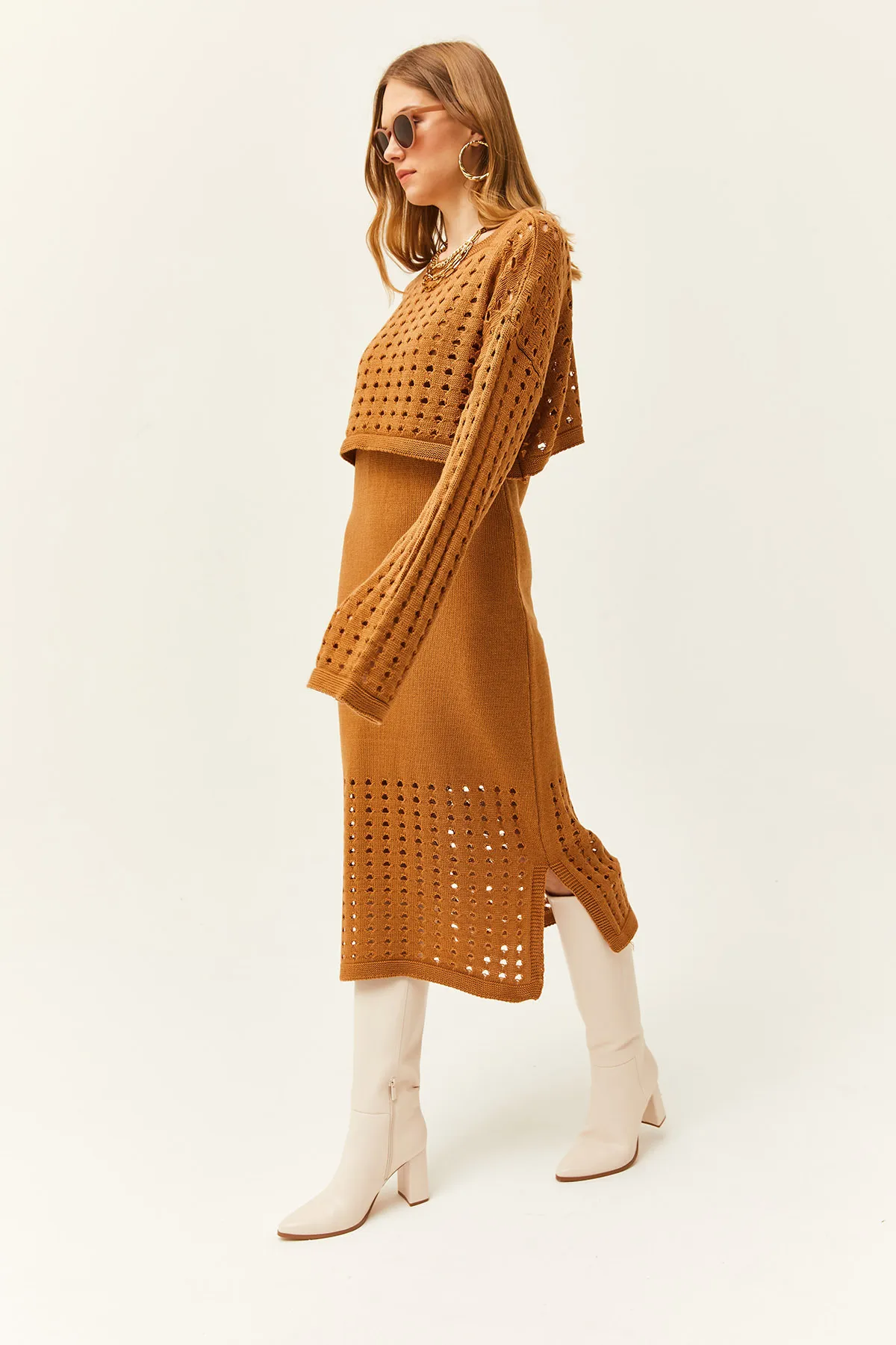 Olalook  Damen Kamel Oberteil Sweatshirt Unterteil Sweatshirt Kleid Strickanzug TKM-19000246